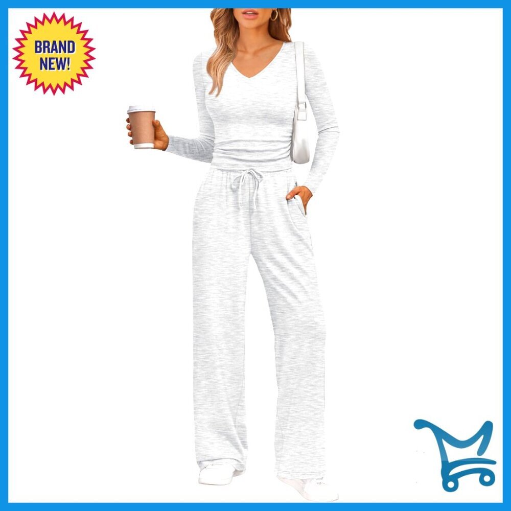 Soft Rayon Lounge Set Long Sleeve Shirt Wide Leg Pants Business Casual - Picture 1 of 5